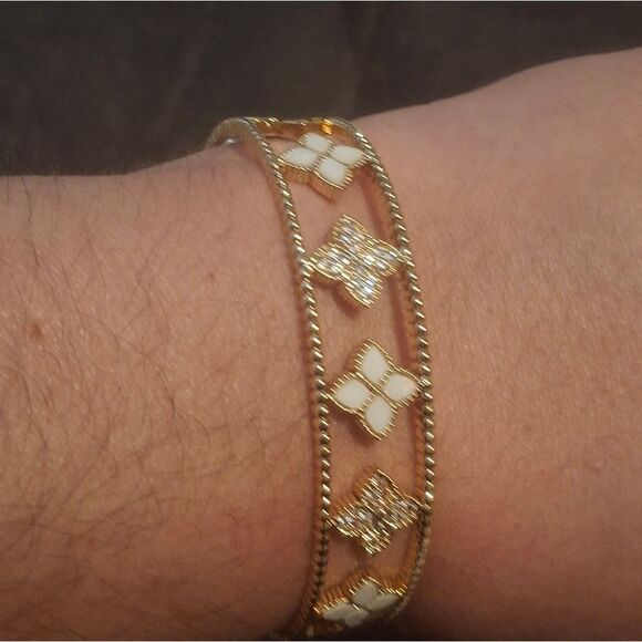 18k Gold Plated White & Diamond Bracelet Bangle Designer Inspired - Picture 3 of 4